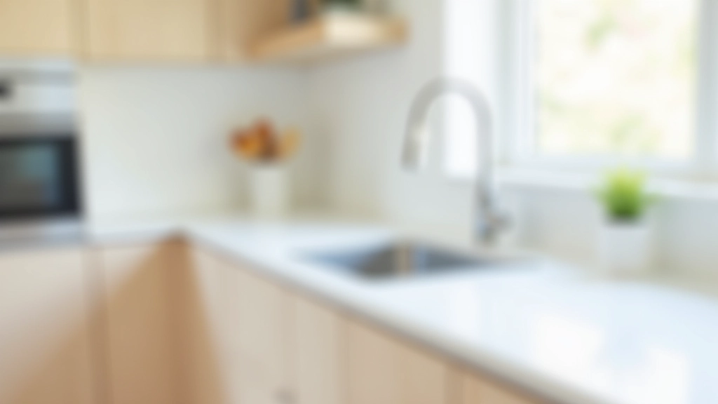 Modern kitchen with quartz countertops, stainless steel sink, and light wood cabinets